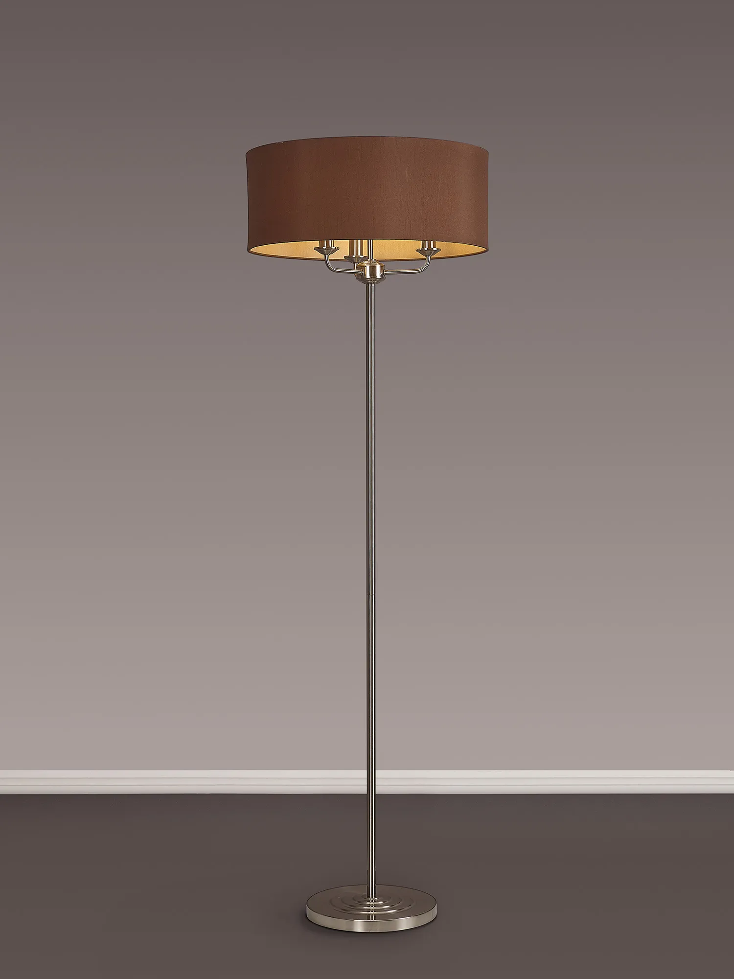 Banyan 45cm 3 Light Floor Lamp Satin Nickel; Raw Cocoa DK0937  Deco Banyan SN RC